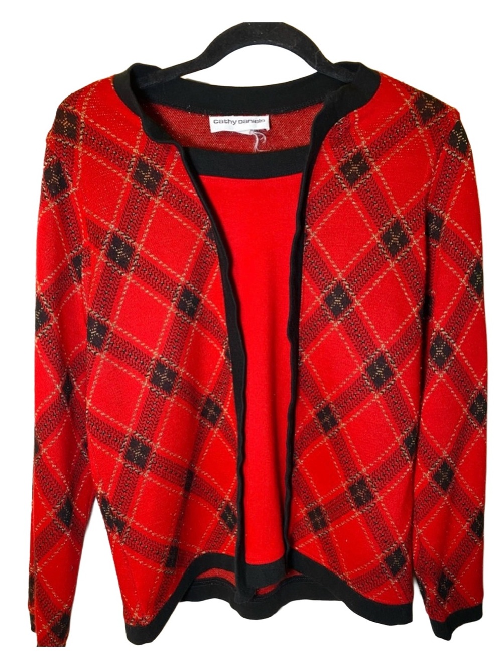 Vintage Cathy Daniels Faux Twin Sweater Plaid Red Black Xmas Holiday,Small
